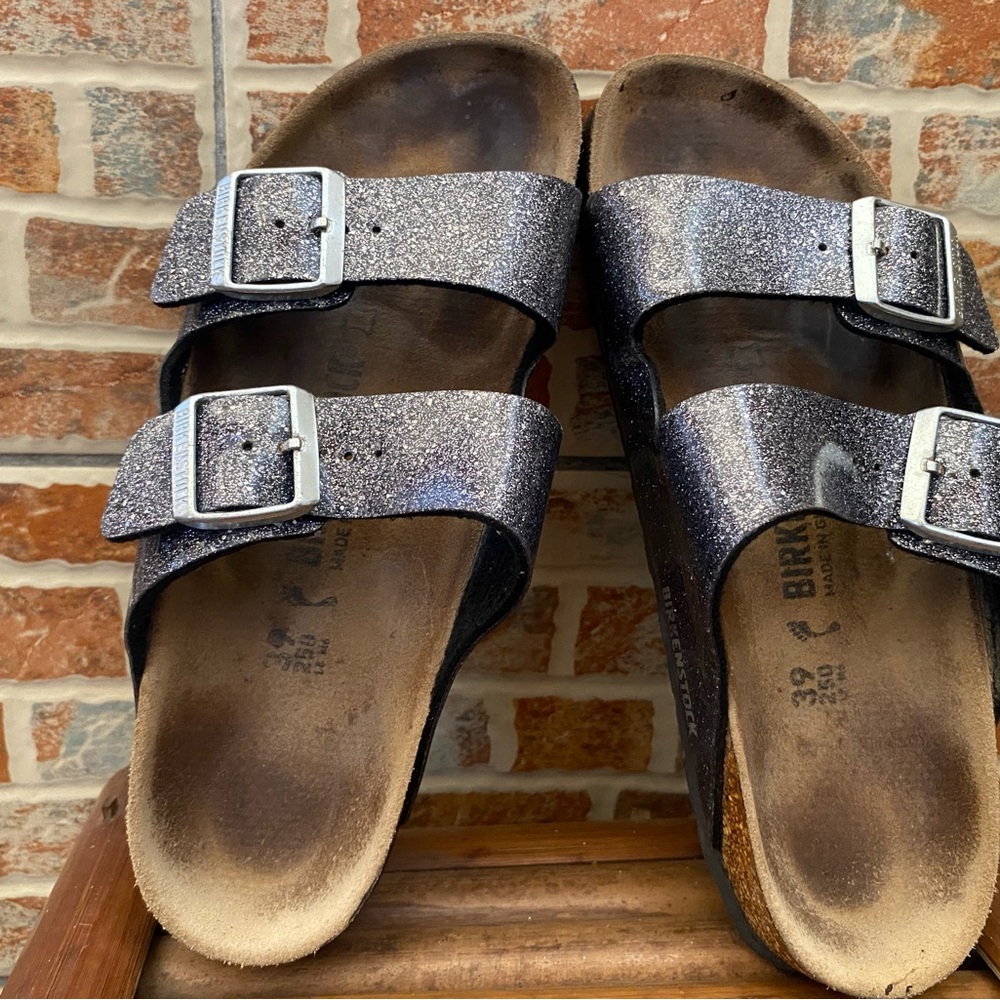 Pre-owned Birkenstock Arizona Sandals in Shimmery Black 39/8 Women’s